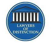 Lawyers of Distinction logo, a blue circle with a white courthouse building and the text "Lawyers of Distinction